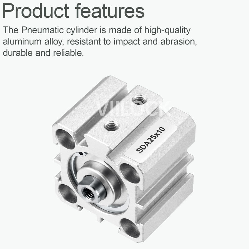 [Australia - AusPower] - Pneumatic Air Cylinder 25mm Bore 10mm Stroke, Thin Air Cylinder Double Action Hydraulic SDA 25 X 10 25mm x 10mm 