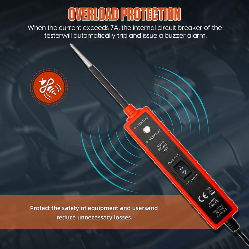 [Australia - AusPower] - 6-24V Power Short Circuit Probe Tester with LED test light short-circuit tracking location and buzzer alarm, Automative Circuit Tester polarity test and continuity test function 
