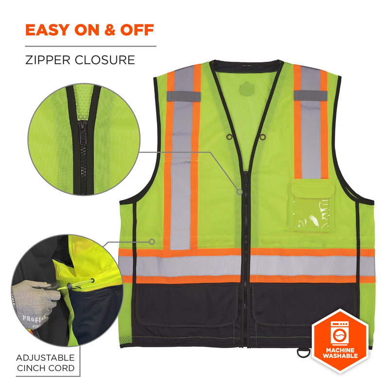 Ergodyne Unisex Glowear 8251hdz-bk Two-tone Hi-vis Safety Vest - Type R, Class 2, Zipper, Black Bottom 4X-Large-5X-Large Lime