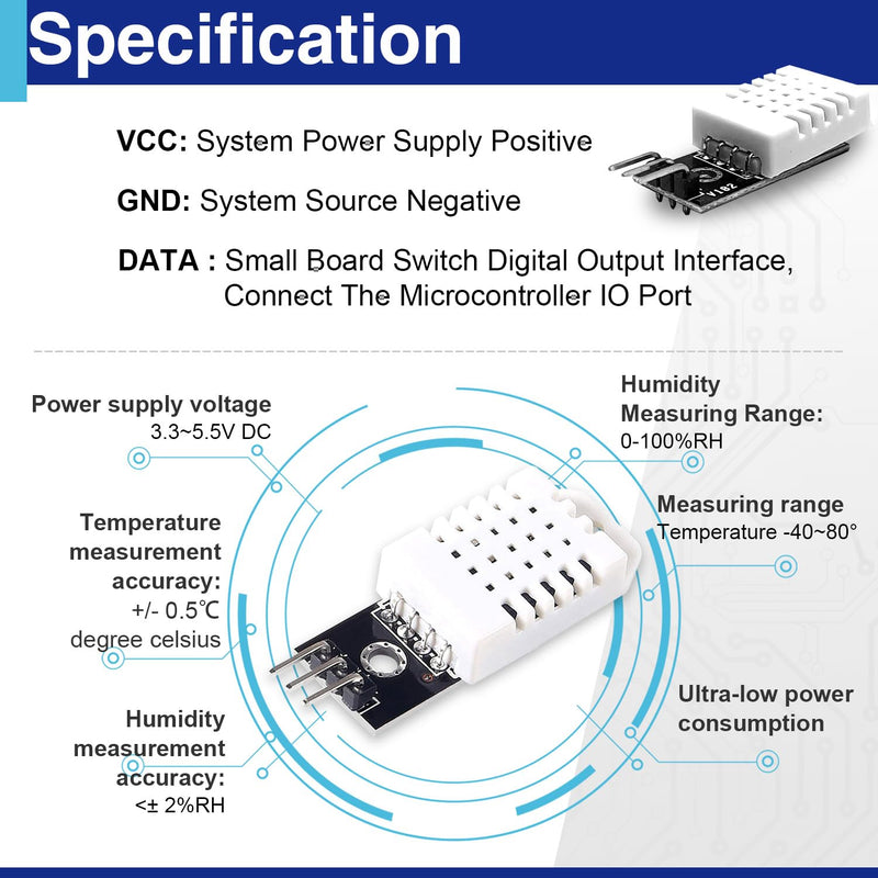 [Australia - AusPower] - 6 Set Digital Temperature and Humidity Sensor Module Compatible with DHT22/AM2302, 3.3V-5V with Dupont Wires Humidity Measure Range 0%-100% (±2%) Temperature Measure Range -40-80℃ (±0.5℃) Celsius 6PCS-with DHT22 