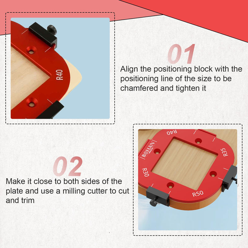 [Australia - AusPower] - Pack of 2 Red Router Jig Radius Stencil, Milling Template, Router, with Bearing Trimmer Blade, Suitable for R10 R15 R20 R25 R30 R35 R40 and R50 Radius Routing Templates - Precise Woodworking for 