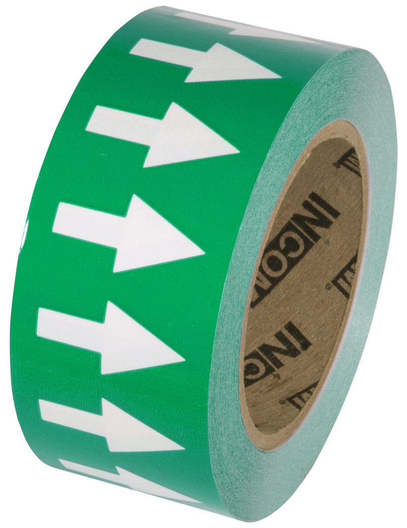 INCOM Manufacturing Directional Pipe Flow Arrow Adhesive Tape, Pipe Identification Marking, Removable Backing Liner, Green/White, 2 inch x 108 ft, PMA252 Green / White 2" x 108'