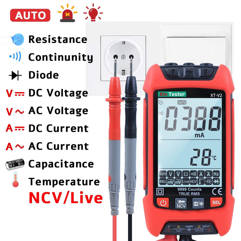 [Australia - AusPower] - Xin Tester Digital Multimeterwith Case TRMS 9999 Counts Auto-Ranging Voltmeter, AC/DC Amp Ohm Voltage Meter Capacitance Frequency Diode with Backlight Flashlight 