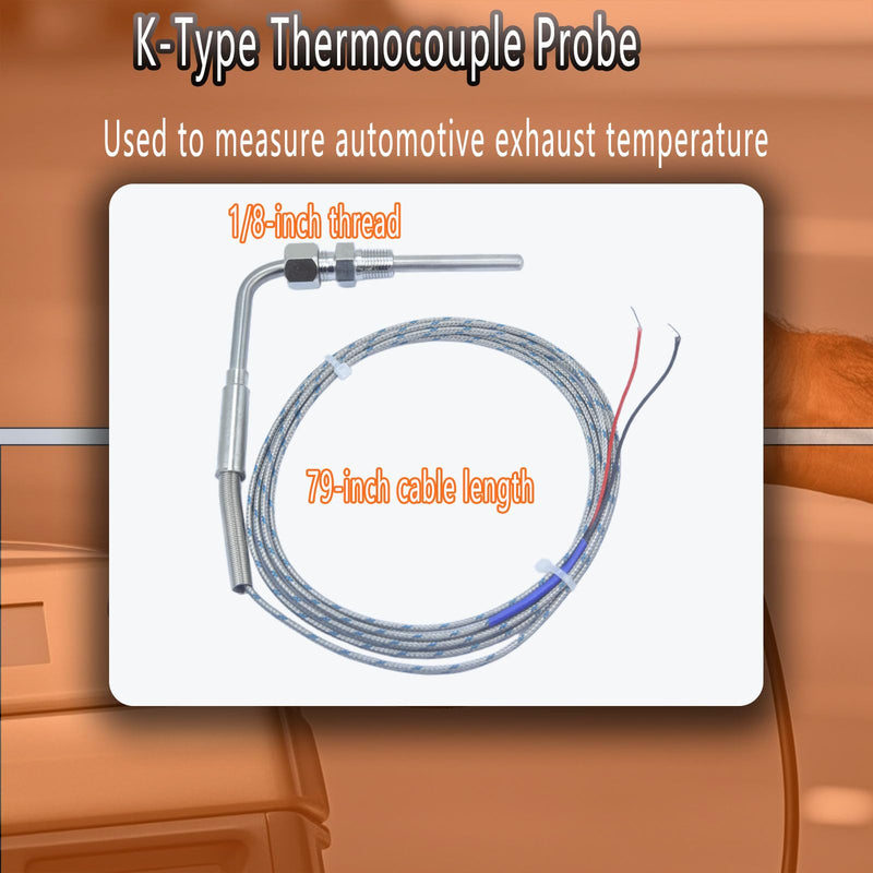 [Australia - AusPower] - 2 Packs K-Type thermocouple Probe for Measuring Automotive Exhaust Temperature Thread 1/8 Cable 79in 