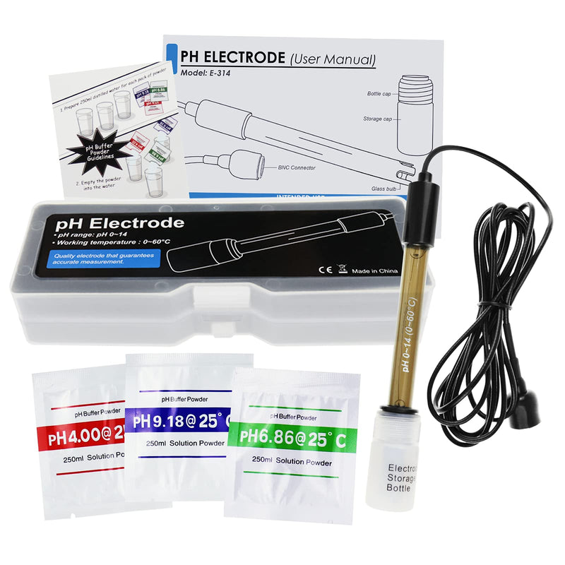 [Australia - AusPower] - Replacement pH Electrode with Calibration Powder, 0-14 pH Highly Accurate Probe with BNC Connector & 200cm Cable for Continuous Liquid Measurement pH Electrode w/ 200 CM Cable Long 