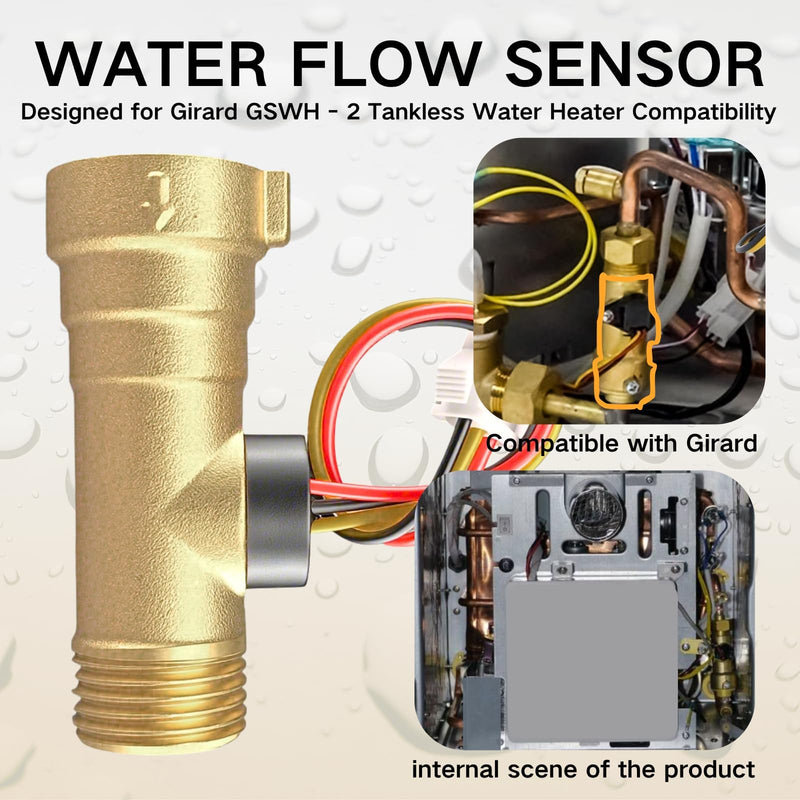 [Australia - AusPower] - Water Flow Sensor Replacement for RV Tankless Water Heater, Compatible with Girard GSWH-2, Replace Part Number 2022107584, 2GWH-24, Brass 