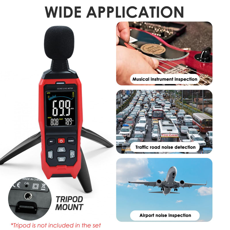 [Australia - AusPower] - Decibel Meter Sound Level Meter, High Accuracy db Meter Classroom Noise Meter with A/C/Z Weighted, spl Meter with Logging 30-130dB Audio Noise Measure Device with Data Hold Backlight 