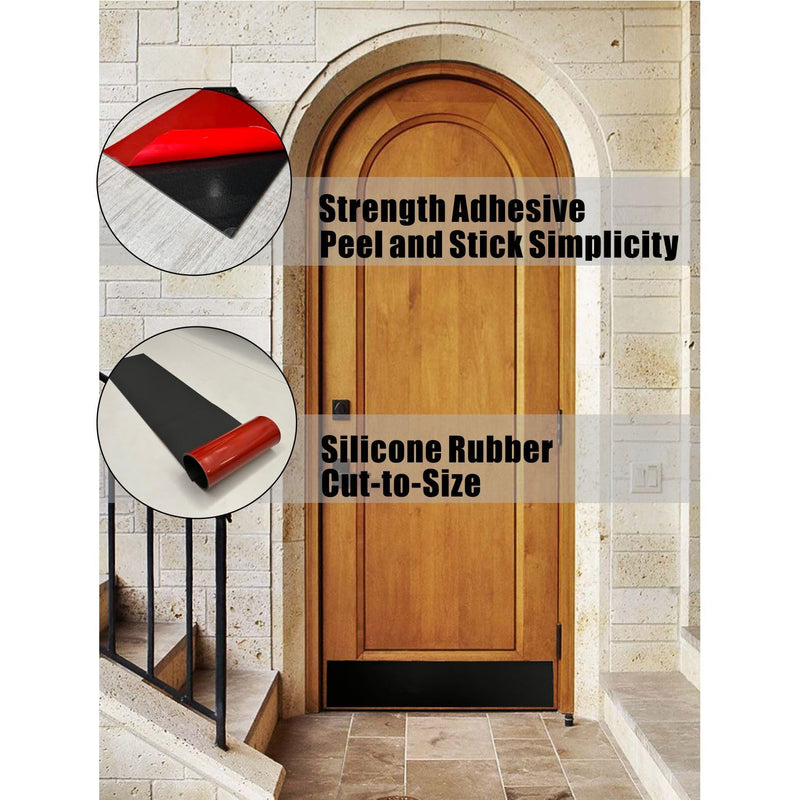 2 Pack Silicone Rubber Door Kick Plate 6x36 Inches Self Adhesive Black Cut-to-Fit KickPlates for 30-34 36 Inch Wide Doors Peel and Stick On 6''x36'' 36inches
