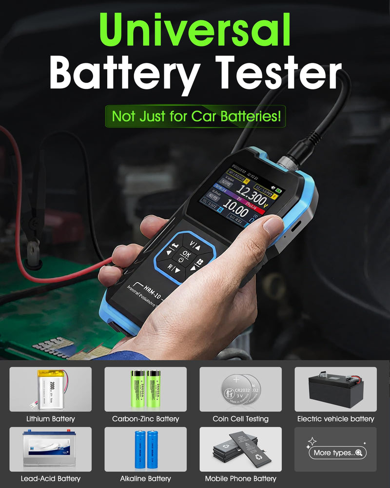 HRM-10 Battery Internal Resistance Tester, 4-Wire Car Battery Analyzer & Voltmeter, 0-100V 0-200Ω, with Sorting Mode, Auto/Manual Range for Car, Li-ion, Lead Acid