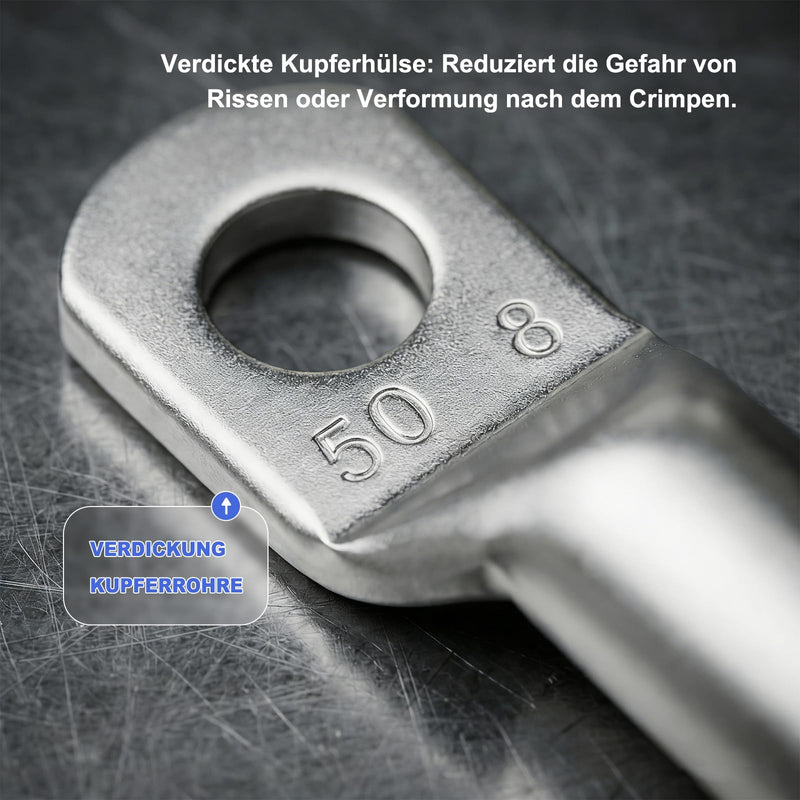 Pipe Cable Lug Set WB10-10, 10 Pieces Cable Lugs, 10 mm² M10, Made of Tinned Copper and without Viewing Hole (WB Series) | M10 10mm² ring cable lug, and without viewing hole 10mm²-M10