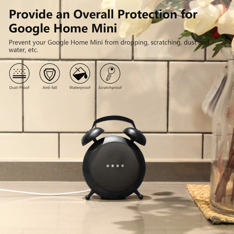 [Australia - AusPower] - Google Home Mini Stand Holder, Retro Alarm Clock Stand Mount Base Protective Case Compatible with Google Home Mini and Nest Mini(Black) 