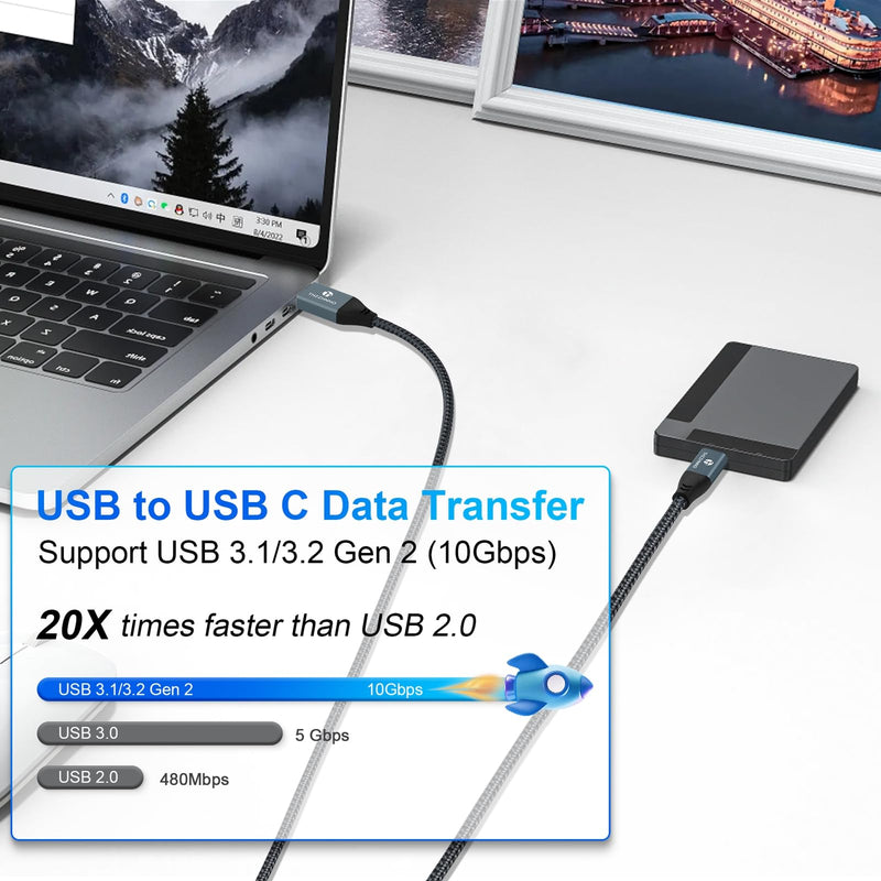 USB A to USB C Cable 26FT, USB 3.1 USB 3.2 Gen2 10Gbps Data Transfer Cable Cord for Samsung Galaxy/iPhone 15/MacBook Pro/iPad Pro 1 PACK USB A-C