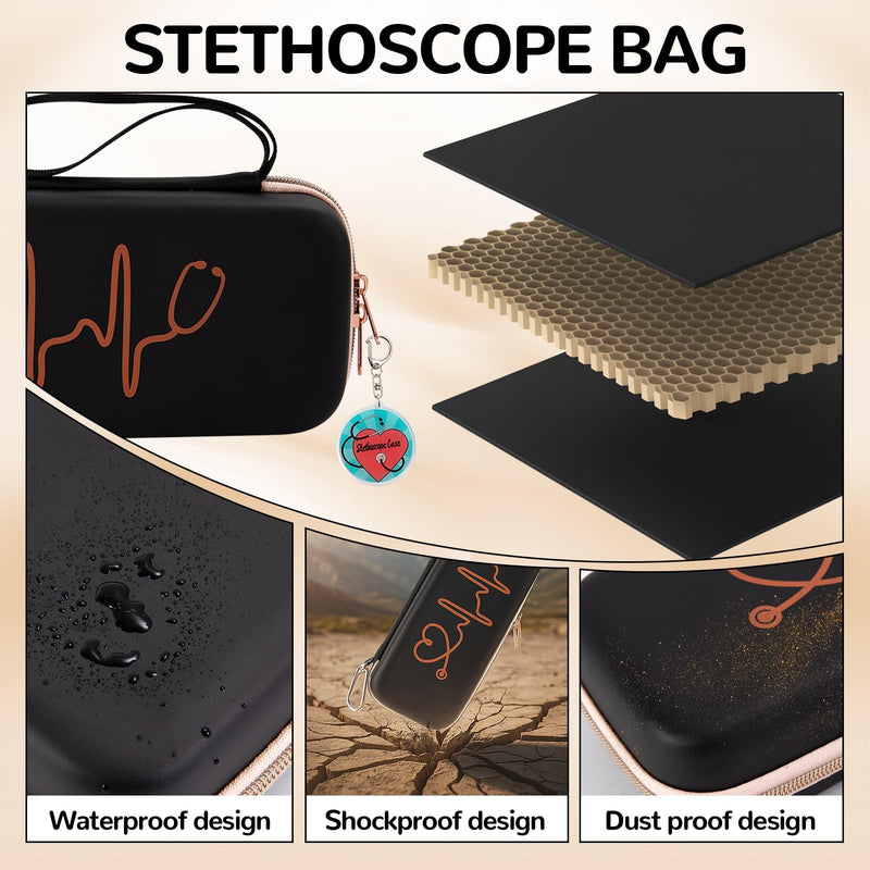 [Australia - AusPower] - Hard Stethoscope Case, Stethescope Case, Stethoscope Bag with 1 Pcs Label, Nursing Kit, Stethascope Case, Nurse Accessories for Work with Extra Mesh Pockets for Small Accessories, Black 