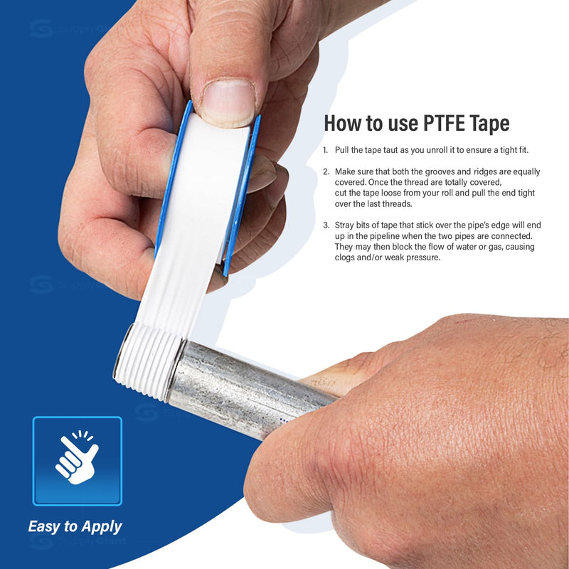 Supply Giant I33 PTFE Thread Seal Tape for Plumbers, White 1/2 Inch x 520 Inch, Single (Pack of 4) 520" (Pack of 4) Pack of 1