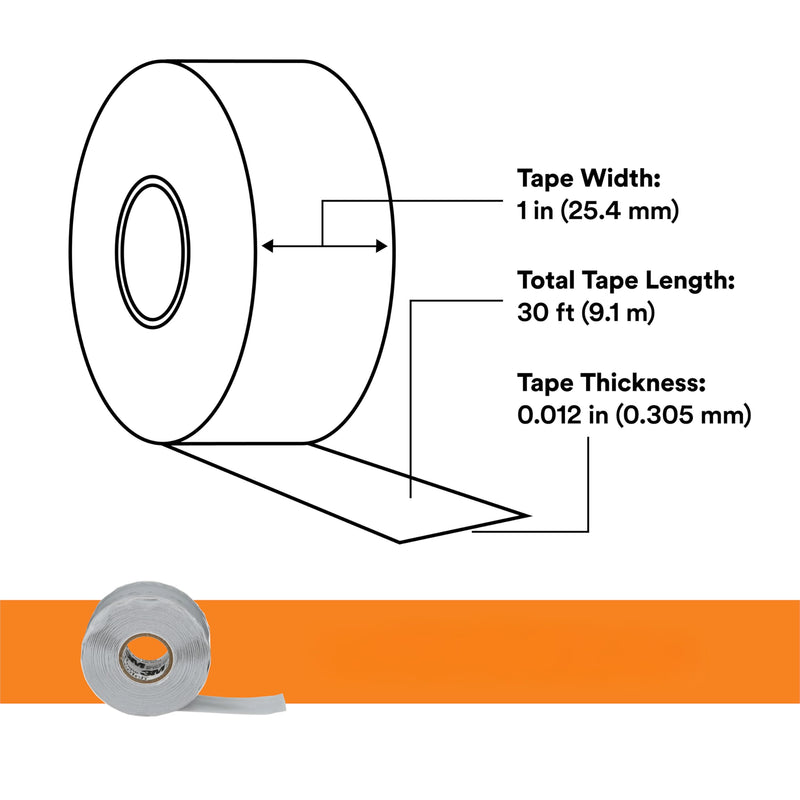 3M Scotch Self-Fusing Silicone Rubber Electrical Tape 70, High-Temperature Arc, Track-Resistant, Easy-Strip Liner, 7 mil, 1 in x 30 ft, Sky Blue/Gray Color, 1 Roll