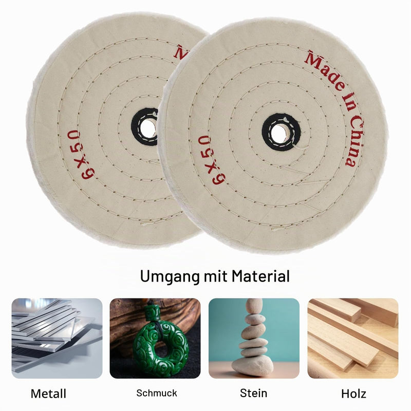 Polishing Disc, 150 mm, Pack of 2, Polishing Attachment, Cotton Buffing Disc | 50 Layers of Cotton Polishing Discs with 12.7 mm Axle Hole, for Bench Grinder, Drill, Jewelry, Glass, Metal, Wood Polishing, White