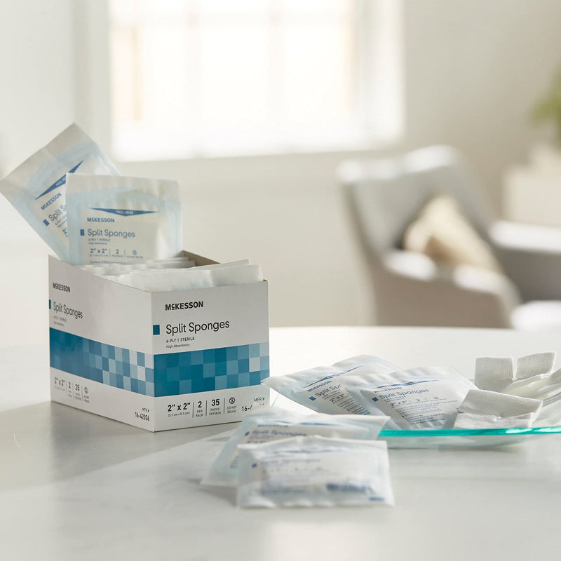 [Australia - AusPower] - McKesson Split Sponges, 6-Ply Sterile, I.V. and Tracheostomy Dressings, Polyester/Rayon Blend, 2 in x 2 in, 2 per Pack, 1 Pack 2 X 2 Inch ( 70 ct) 
