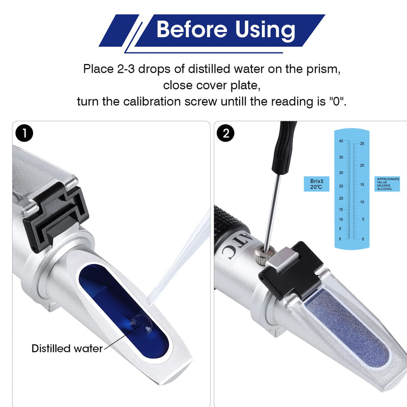 Optical Hydrometer Optical Brix Refractometer for Wine Making, Dual Scale - Brix 0-40% & Alcohol 0-25% Vol, Wine Refractometer for Measuring Sugar Content and Predicting Wine Alcohol Degree Wine Alcohol Refractometer