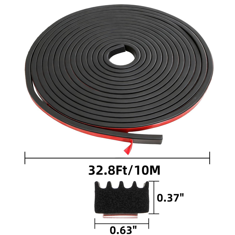 Covzoe 33FT Weather Stripping Seal Strip, Self-Adhesive EPDM Form Rubber Weatherproof Tape for Doors and Windows, Door Gap Filler Noise Insulation for Garage, RV, Truck, Auto, W:0.63", Th:0.37"