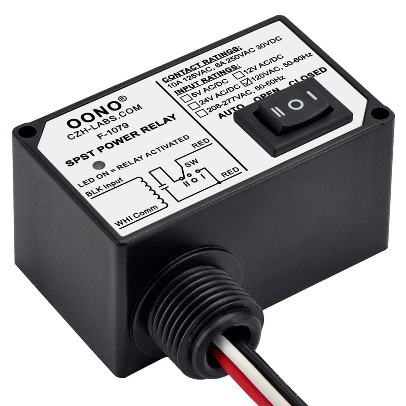 AC120V Power Relay Module SPSP-NO + Override Switch, 10Amp 125VAC, 6A 250VAC/30Vdc, Plastic Enclosure and Pre-Wired AC 120V