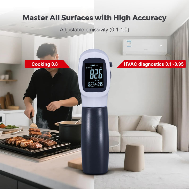[Australia - AusPower] - Temperature Gun for Meat,Automotive Infrared Thermometer Gun with Ring Laser DS12:1,Digital Thermal Gun with Adjustable Emissivity&High/Low Alarm,-58~1400℉IR Temp Gun for Engine,Brakes&HVAC Gray 