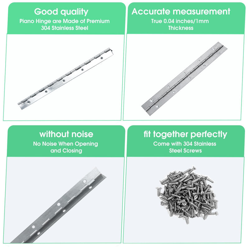 [Australia - AusPower] - 8PCS Silver 8 Inch Heavy Duty Stainless Steel Continuous Piano Hinge,1.2" Open Width Piano Hinges for Wood Furniture Tool,Piano Cabinets, Includes Pre-Drilled Holes and Screws 8"-8PACK 
