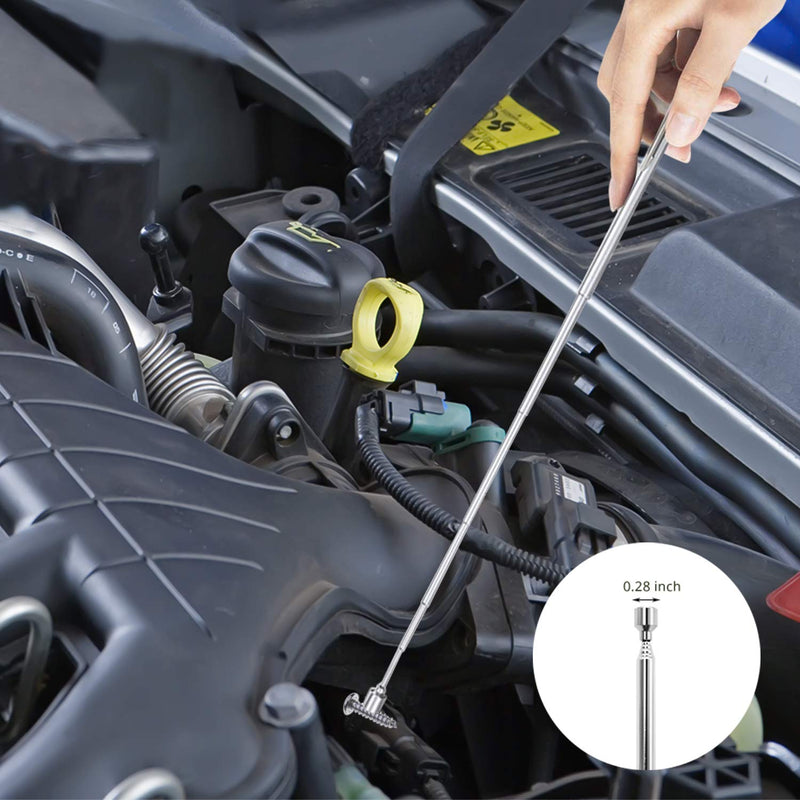 [Australia - AusPower] - Telescoping Magnetic Pick Up Tool Magnetic Sweepers with 1 lb and 15 lb Pickup Rod, Round and Square 360 Swivel Adjustable Inspection Mirror and Flexible LED Flashlight, Fathers Day Gifts for Dad, Men Black Magnetic Tool Set 