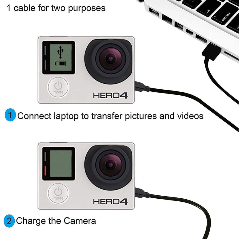 [Australia - AusPower] - Suptig Charging Cable Mini USB Charging Cable 2 Pack Compatible for Gopro Hero 4 Silver Hero 4 Black Hero 3+ Silver Hero 3+ Black Hero 3 White Hero 3 Black Hero 3 Silver Hero 2 Hero 1(Black) 