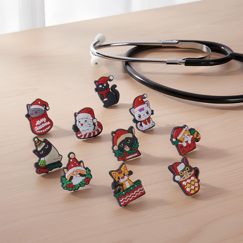 [Australia - AusPower] - Christmas Cat Stethoscope Charms for Nurse - 20Pcs Christmas Kitten Stethoscopes Charm Accessories for Nurses Doctors Medical Students, Xmas Gifts for Nursing Staff Christmas Cats 