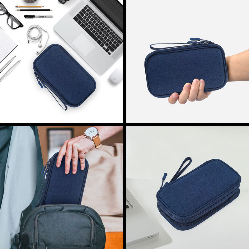 [Australia - AusPower] - Portable, Waterproof Electronics Accessories Case and Organizer Bag for Cables, USB Drives and Chargers Double Layer - Navy Blue 