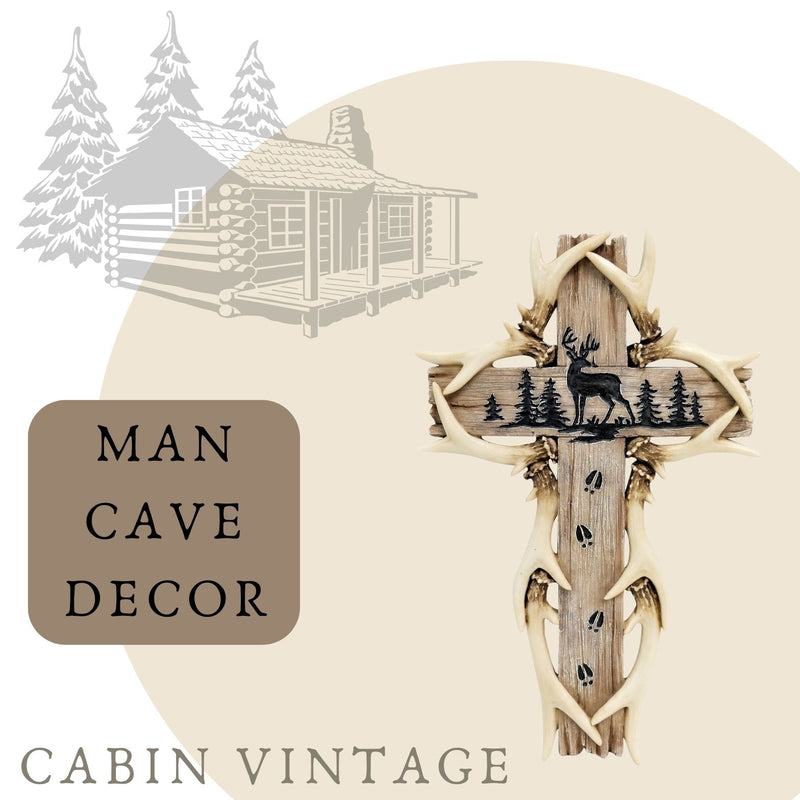 AMAJY Rustic Woodland Deer Antler Wall Hanging Cross