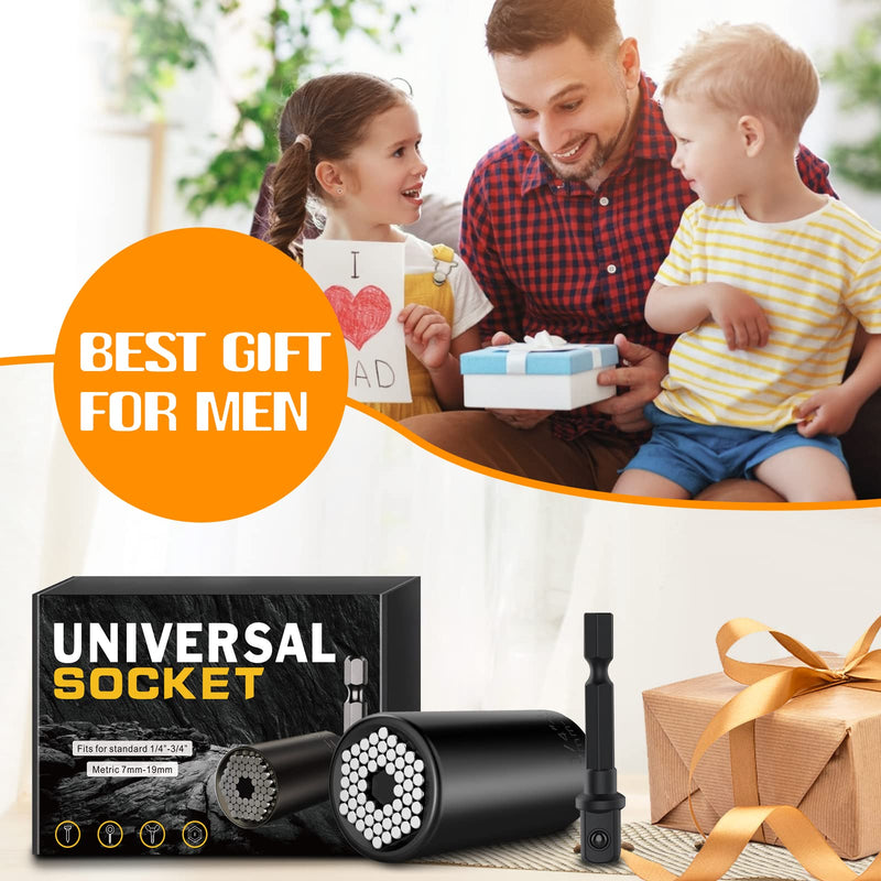 [Australia - AusPower] - Super Universal Socket Tools Gifts for Men - Christmas Stocking Stuffers for Men Him Husband Women Cool Stuff Ideas Gadgets Birthday Gifts for Dad Grip Socket Set with Power Drill Adapter (7-19mm） Black 
