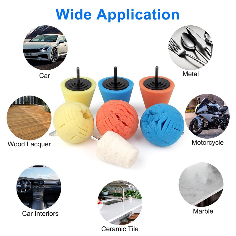 [Australia - AusPower] - Linkstyle 7PCS Car Wheel Hub Drill Buffing Sponge Pads Kit, 1/4" Cone Metal Buffer Pads Polishing Kit Foam Polishing Balls Wheel Polishing Kit for Drills 
