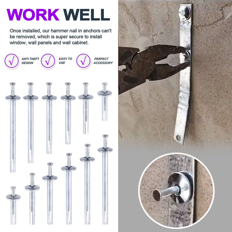 [Australia - AusPower] - Swpeet 50Pcs M6 x 40mm Silver Alloy Steel Concrete Anchors, Drive Expansion Nail, Hammer Drive Nail Set, 1/4" Diameter, Approx 1-9/16" Length for Concrete, Brick, Masonry 