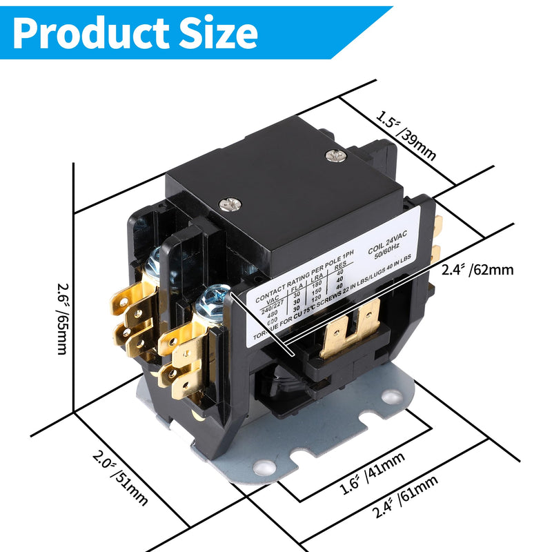 [Australia - AusPower] - HVAC Motor Contactor, 2 Pole 30 Amp 24V Air Conditioning Contactor, Compatible with Air Conditioning Condenser Compressor Contactor 2P 30A 