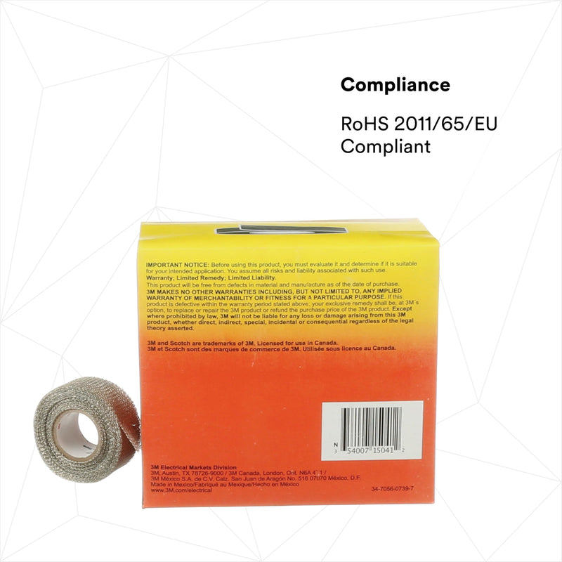 3M Scotch Electrical Shielding Tape 24, 1 in x 15 ft (25 mm x 4.6 m), Tinned Copper, Open-weave, Shielding Braid Tape, 1 roll