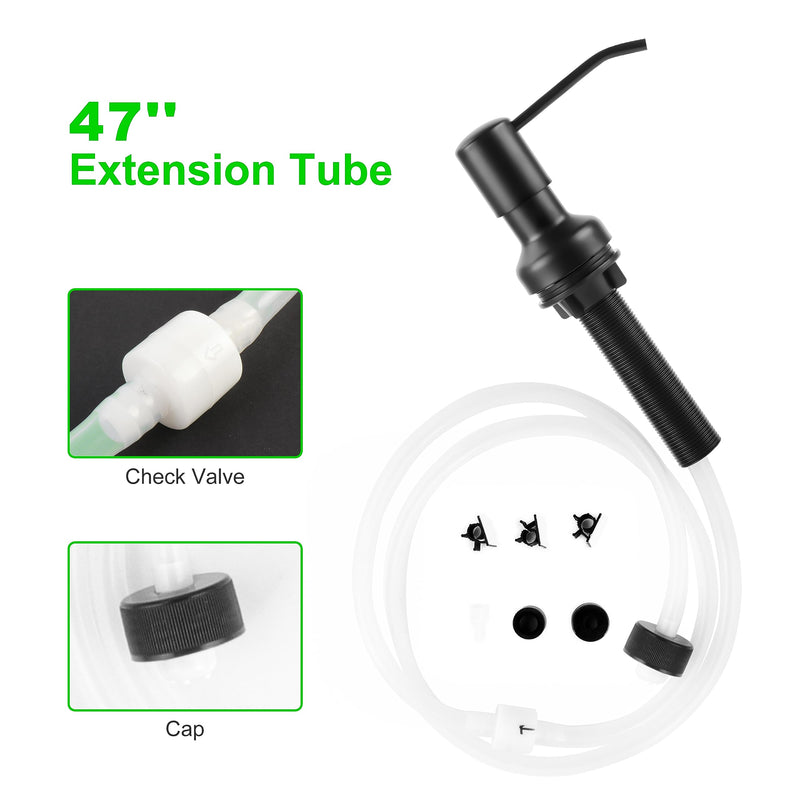 Soap Dispenser for Kitchen Sink, Sink Soap Dispenser with Longer Threaded Shaft Shank, 47" Extension Tube Connects Directly to Dish Soap Container, Wider Pump Head Base （Black） Black