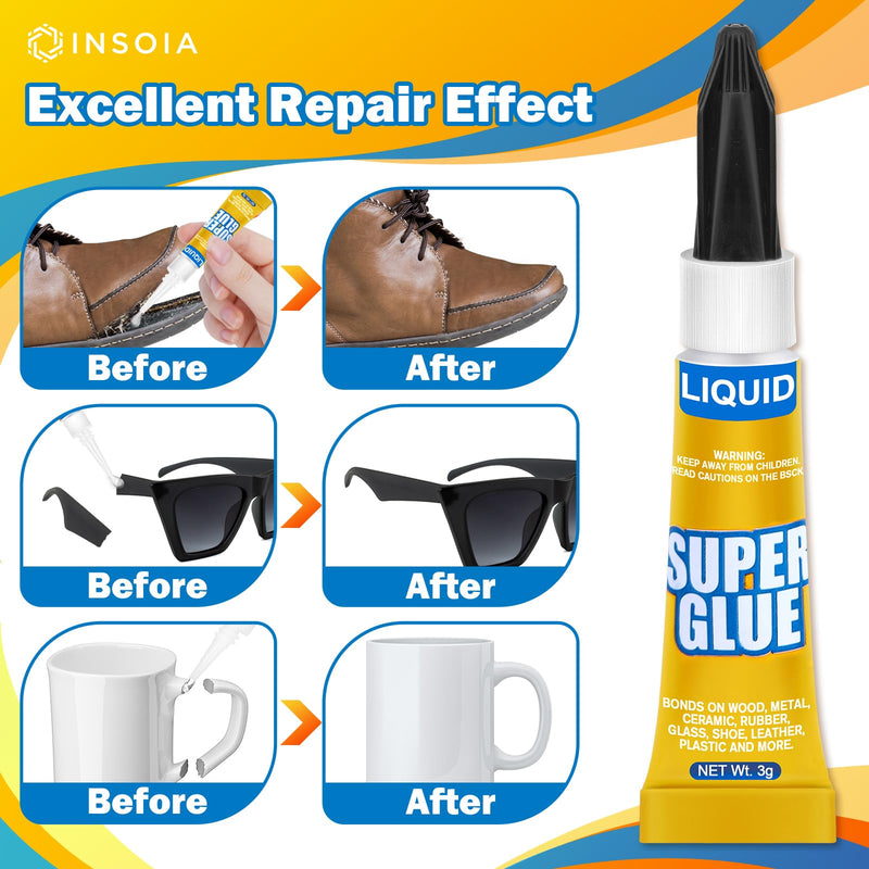 [Australia - AusPower] - Super Glue Liquid Clear, 24 X 3g All Purpose Strong Adhesive Ca Glue Cyanoacrylate Quick Dry Instant Glue for Plastic, Metal, Ceramic, Shoe, Wood, Leather, Model, Rhinestone, Jewelry and DIY Crafts 