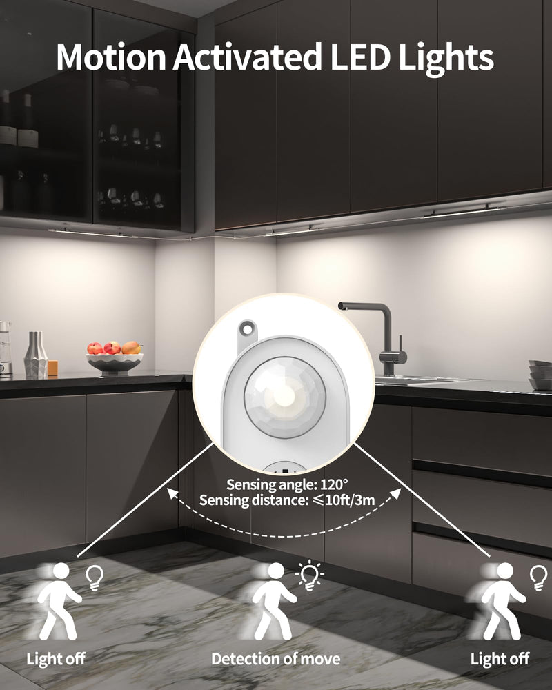 [Australia - AusPower] - ASOKO Motion Sensor Dimmable Led Under Cabinet Lighting Plug in - 3 Pcs 12 inches Linkable Counter Light Bars, Led Closet Light Daylight White 4500K Motion sensor-3 pack 