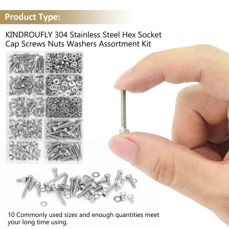 [Australia - AusPower] - 562 Pieces M3 x 4/6 /8/10 /12/16 /20mm Hex Socket Head Cap Screws Nuts Washers Assortment Kit, 304 Stainless Steel, Fully Machine Thread 