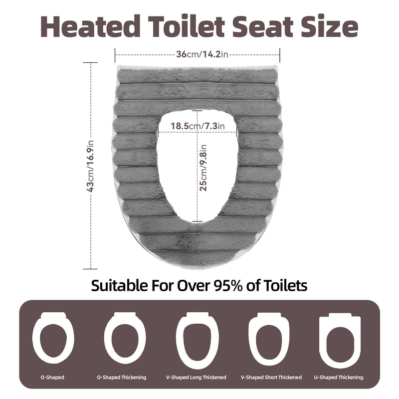 Heated Toilet Seat Cover,USB Powered Toilet Seat Warmer with Charger,5-Speed Adjustable Temperature and Timing Function,Levels Toilet Seat Cover with Soft Plush Fabric,Easy To Clean (Gray) Gray