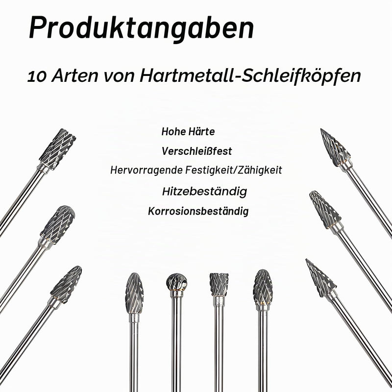 10 Pieces with 1/8 Inch Shank for Wood Carbide Burr Set for Dremel - and Metalworking, Ideal for Carving, Engraving, Drilling and Polishing for DIY Projects Cutter Attachments