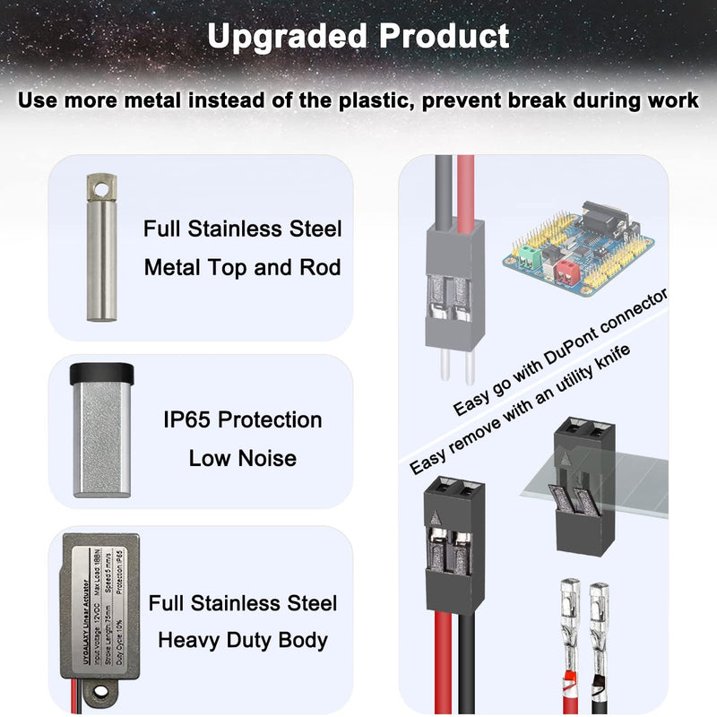 [Australia - AusPower] - 3" Stroke 12V Micro Linear Actuator with Momentary Switch, 188N/42lb Mini Small Electric Motion Actuators Waterproof Speed 5mm/s w/Mounting Brackets, Polarity Reverse Switch for Robot Window Opener 3 inch with Switch (Momentary) 