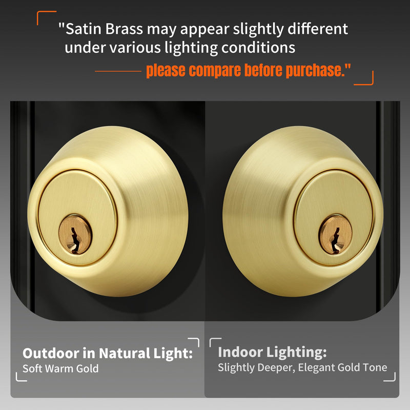 Single Cylinder Deadbolt, Keyed Front Door Lock, Satin Brass | Keyed exterior deadbolt with thumb turn, adjustable latch, standard door fit, satin brass finish