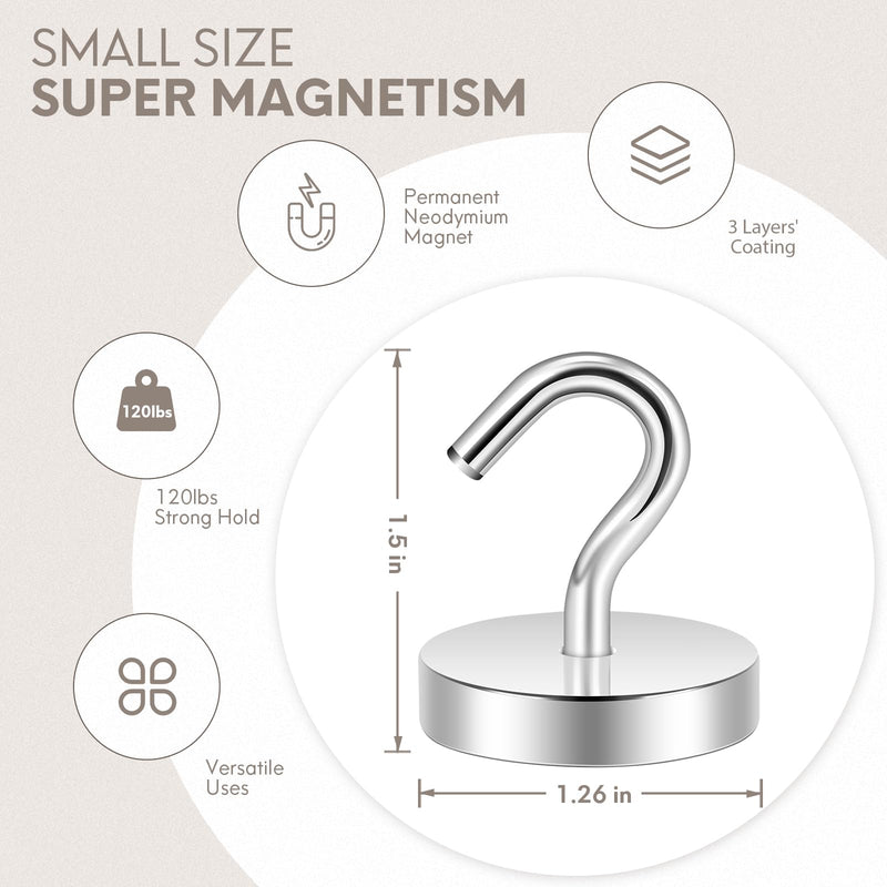 [Australia - AusPower] - Neosmuk Magnetic Hooks Heavy Duty,120lb Super Strong Magnet with Hooks for Cruise Cabins, Large Metal Hooks for Hanging on Fridge,Extra Strong Magnet Hanger for Ship Walls?Silver Silver 1.26in Magnetic Hooks 
