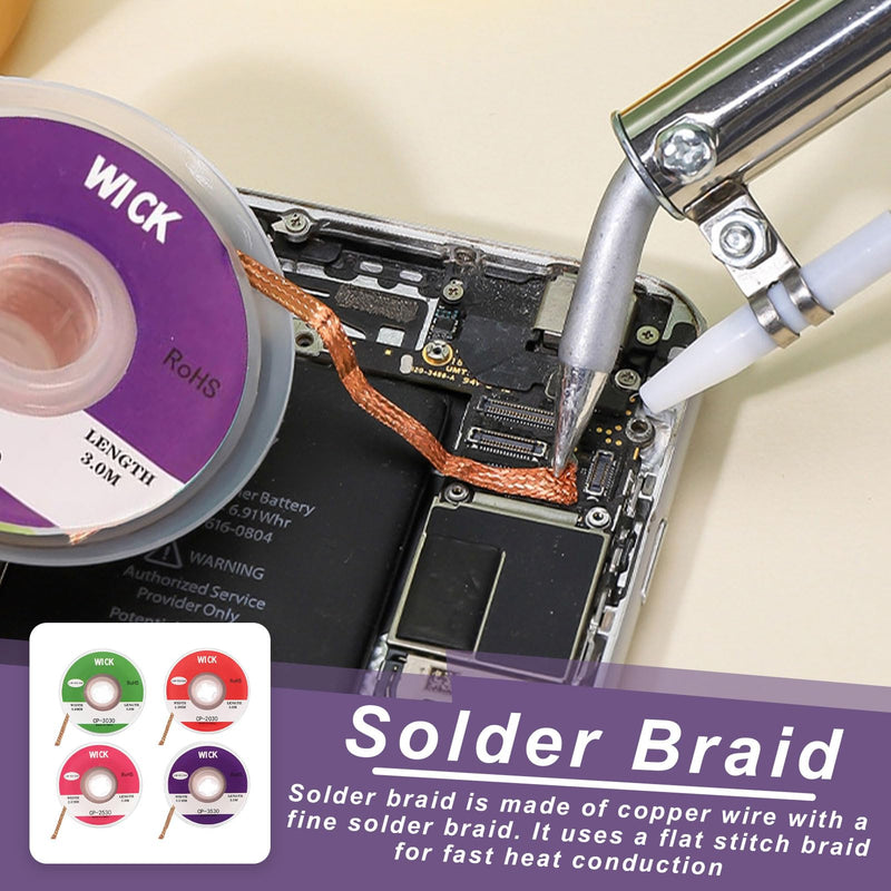 [Australia - AusPower] - Desoldering Braid Set of 4, 2 mm, 2.5 mm, 3 mm, 3.5 mm, Copper Desoldering Wire, No-Clean Desoldering Braid, Ideal for Desoldering and Removing Solder from Solder Points 