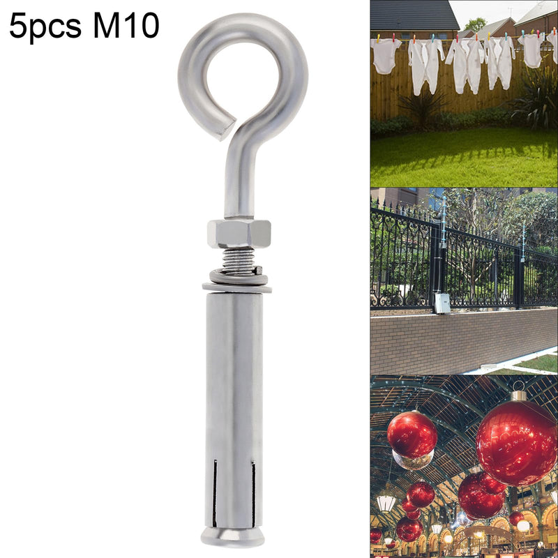 [Australia - AusPower] - 5 Pack M10*117mm Concrete Eye Bolt, PNXKTXO Eyebolt Screw Hooks Stainless Steel Wall Concrete Brick Anchor, Heavy Duty Eyebolts Expansion Lifting Ring Bolt Fastener 3/8" 5PCS - M10 3/8inch 