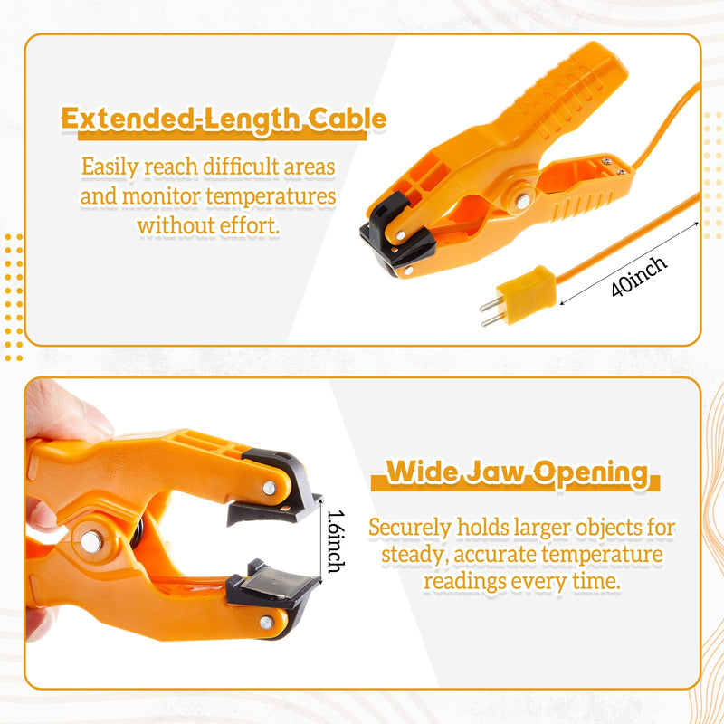 [Australia - AusPower] - 4 Pcs Temperature Clamp HVAC K Type Thermocouple Thermometer Lead Probe Pipe Clip Multimeter Sensor Jaw Clip Plumbing Clamp Measures -40~392℉ for Heating and Cooling System 