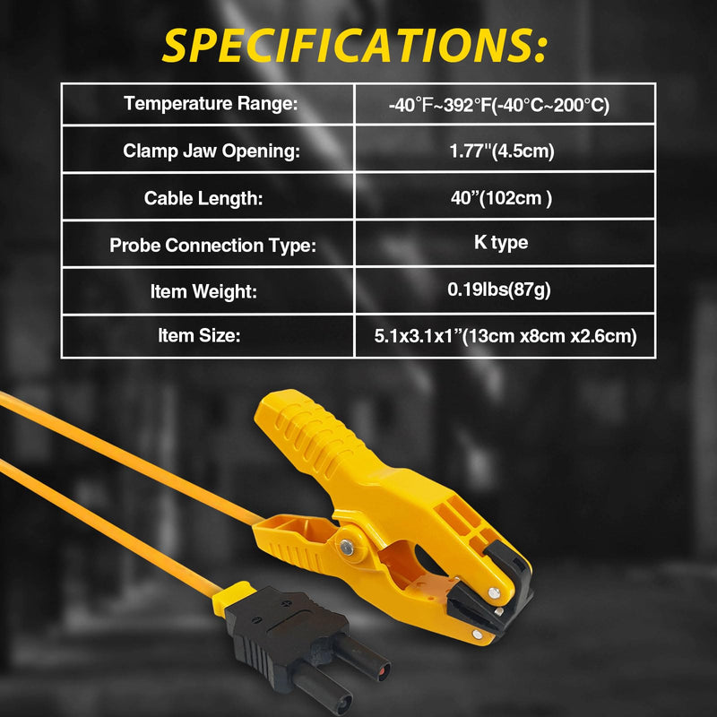 [Australia - AusPower] - HVAC Temperature Clamp with Banana Plug Adapter, K-Type Thermocouple Clamp Pipe Temperature Clamp for HVAC/Multimeter, Temperature Sensor Probes Measures -40~392℉(-40~200℃) 