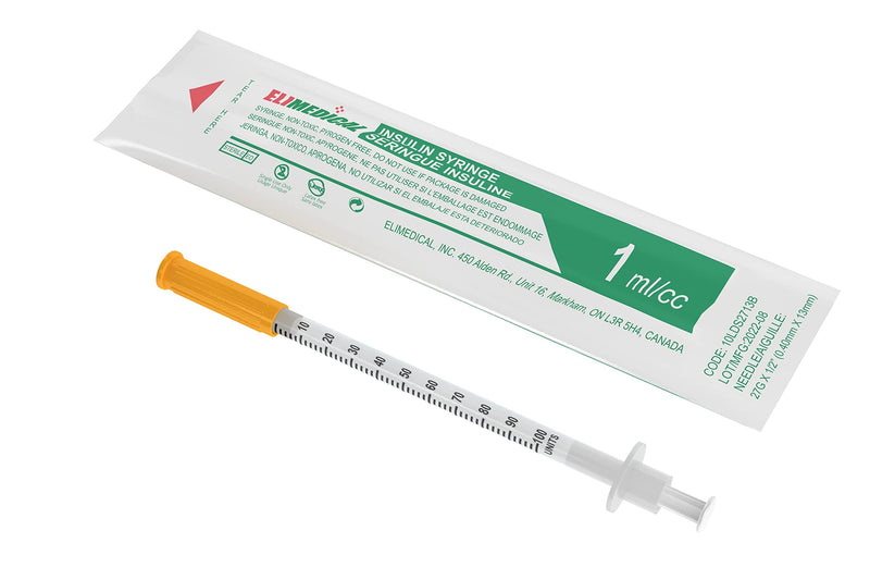 [Australia - AusPower] - Veterinary Insulin Syringe, U-100, 1cc (1ml), 27G x 1/2 inch (12.7mm), Individually Packed, for Pet Cat or Dog, 100 per box, 10LDS2713B 